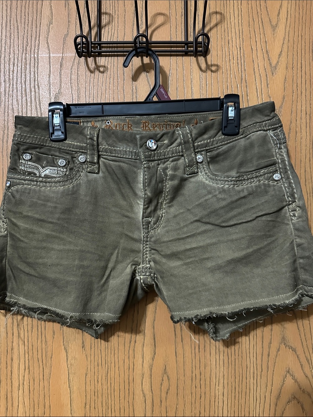 Rock Revival Olive Frayed Hem Denim Shorts